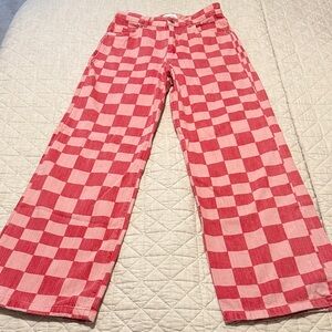Zara Red and Pink Plaid Pants